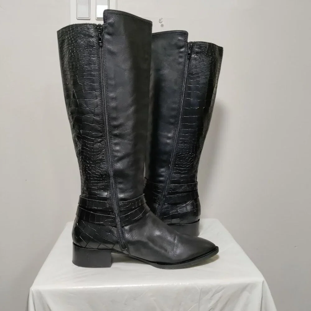 Napoleoni Leather Pull On Knee Length Equestrian Riding Boots Black Women's 8.5 - Picture 12 of 15